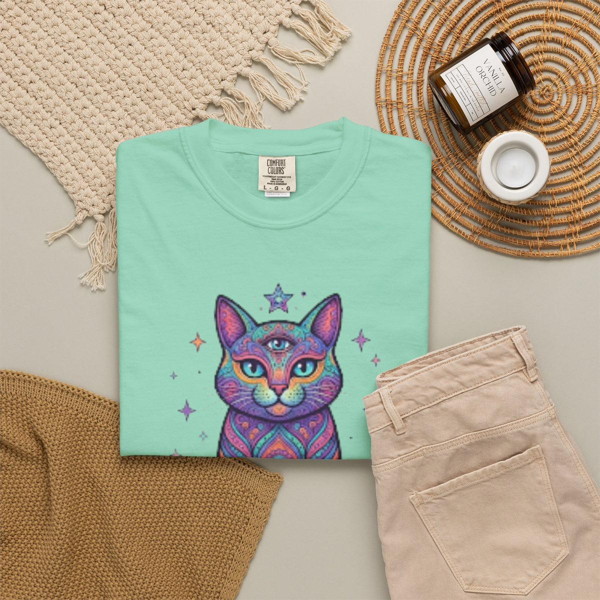"Hippy Cat" Unisex Garment-Dyed Tee