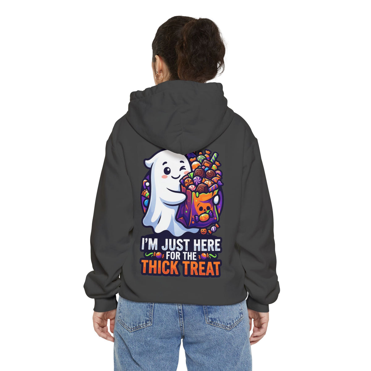 Color: Pepper | I'm Just Here For The Thick Treat Garment-Dyed Hoodie