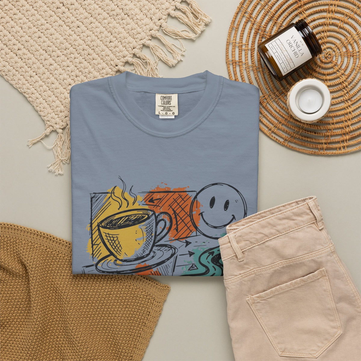 "Happy Coffee" Unisex Garment-Dyed Tee