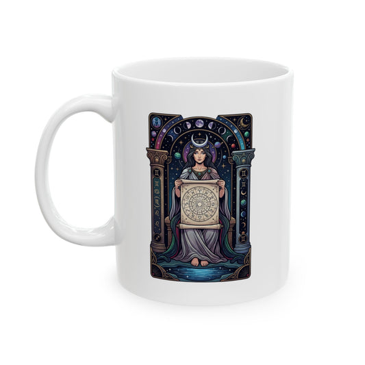 "The Cosmic Tarot (High Priestess)" White Ceramic Mug