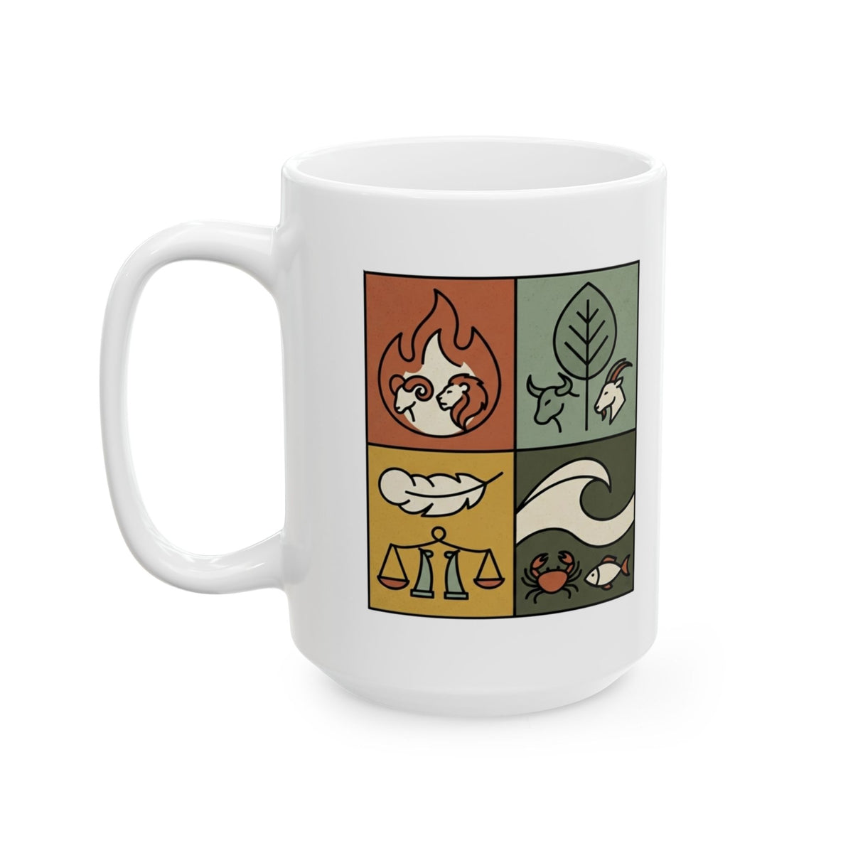 "Four Elements- Fire, Earth, Air, Water" White Ceramic Mug