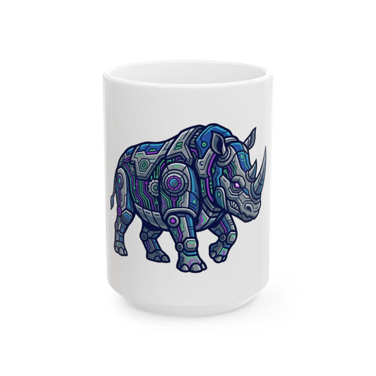 "Cyber Rhino" White Ceramic Mug