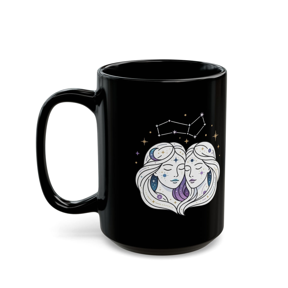 "Gemini The Celestial Twins" Black Ceramic Mug — Graphic