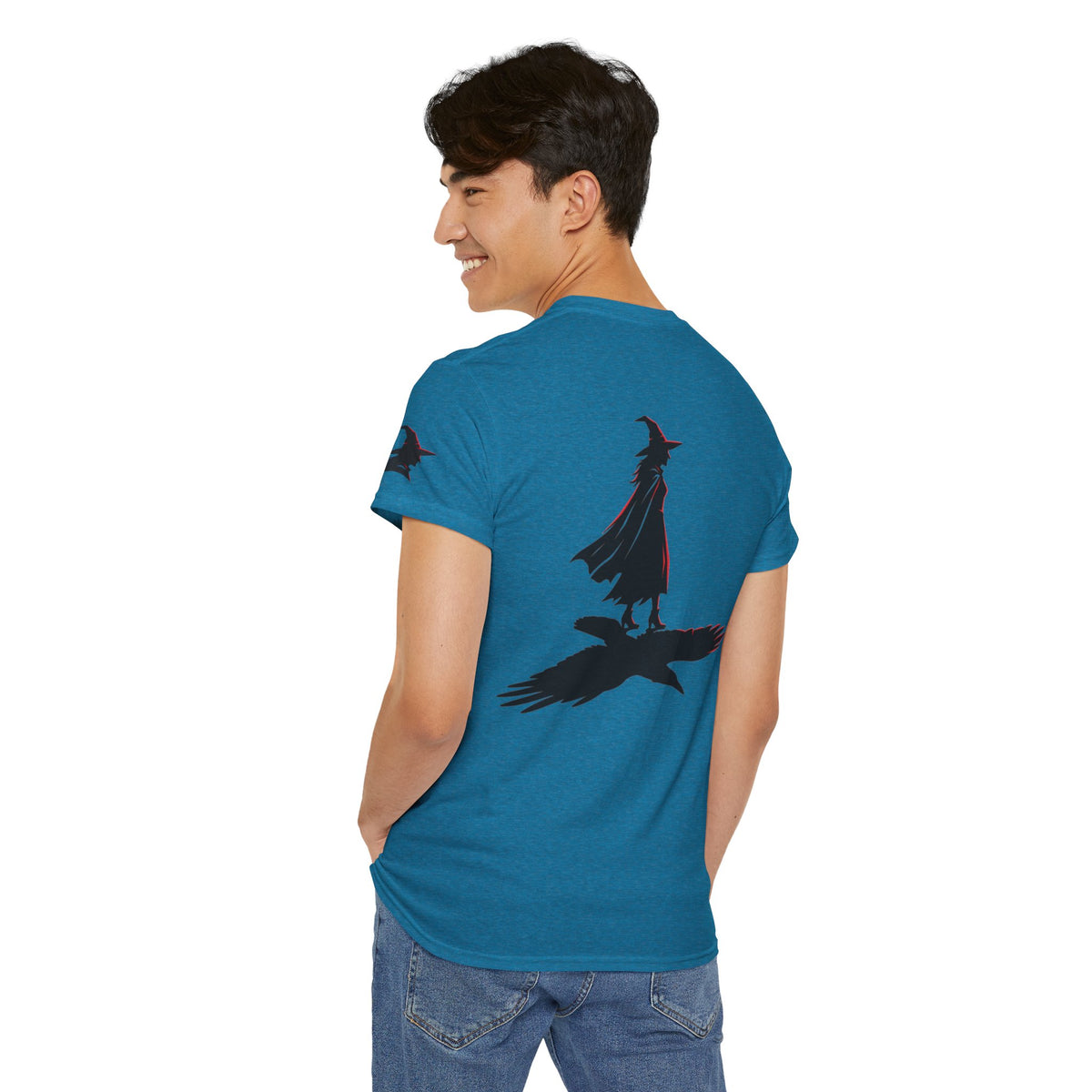 Color: Antique Sapphire | Witch With Raven Shadow Premium Graphic Tee