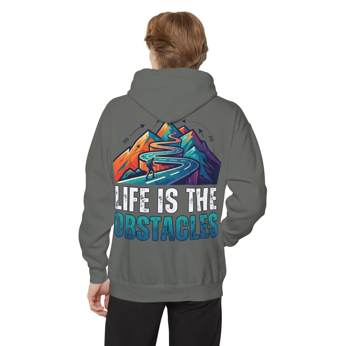 Color: Grey | Life Is The Obstacles Garment-Dyed Hoodie