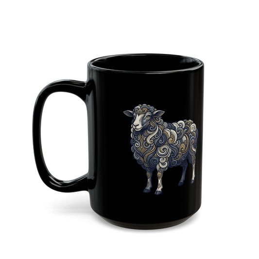"Barnyard Sheep" Black Ceramic Mug