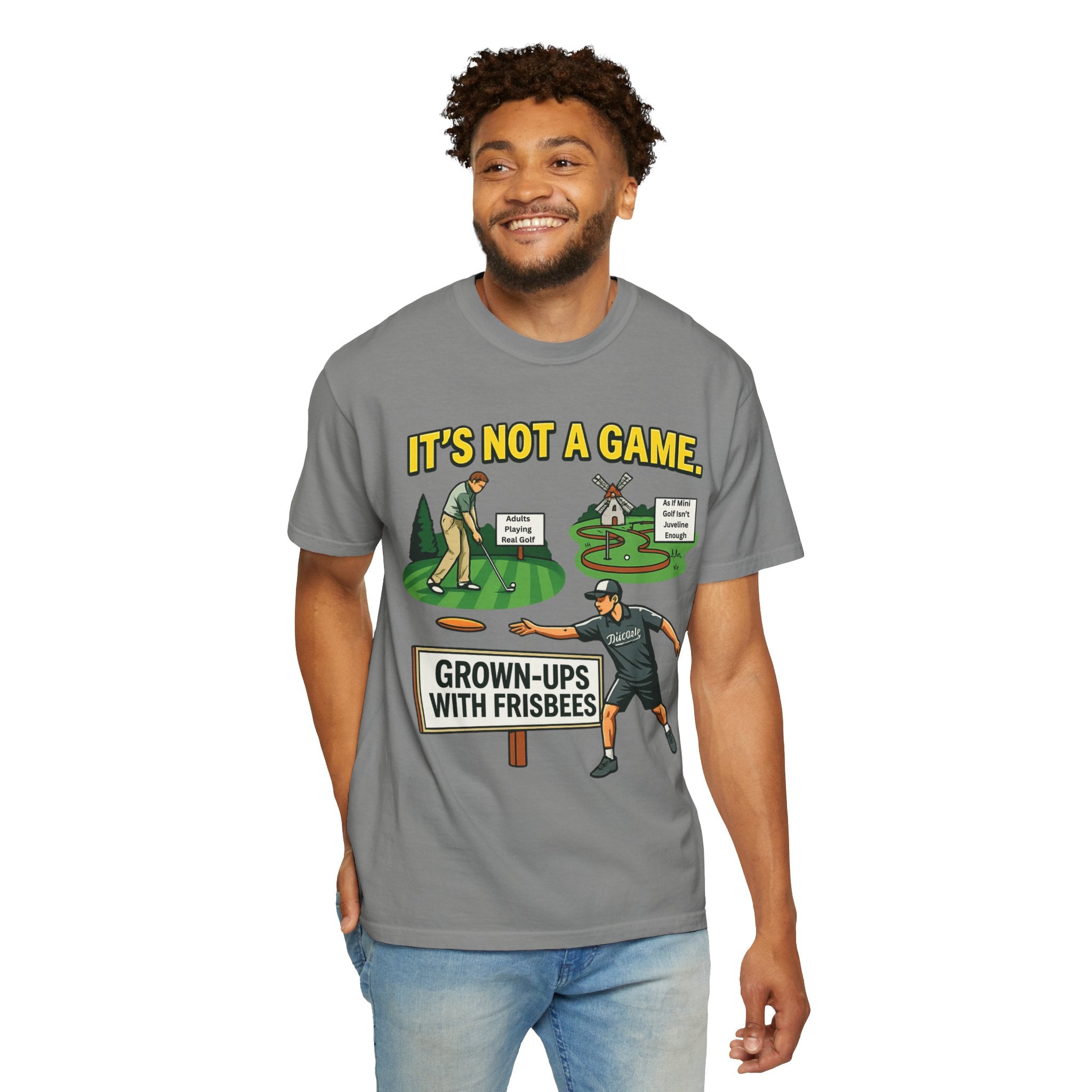 "Grown Ups With Frisbees" Unisex Garment-Dyed T-shirt