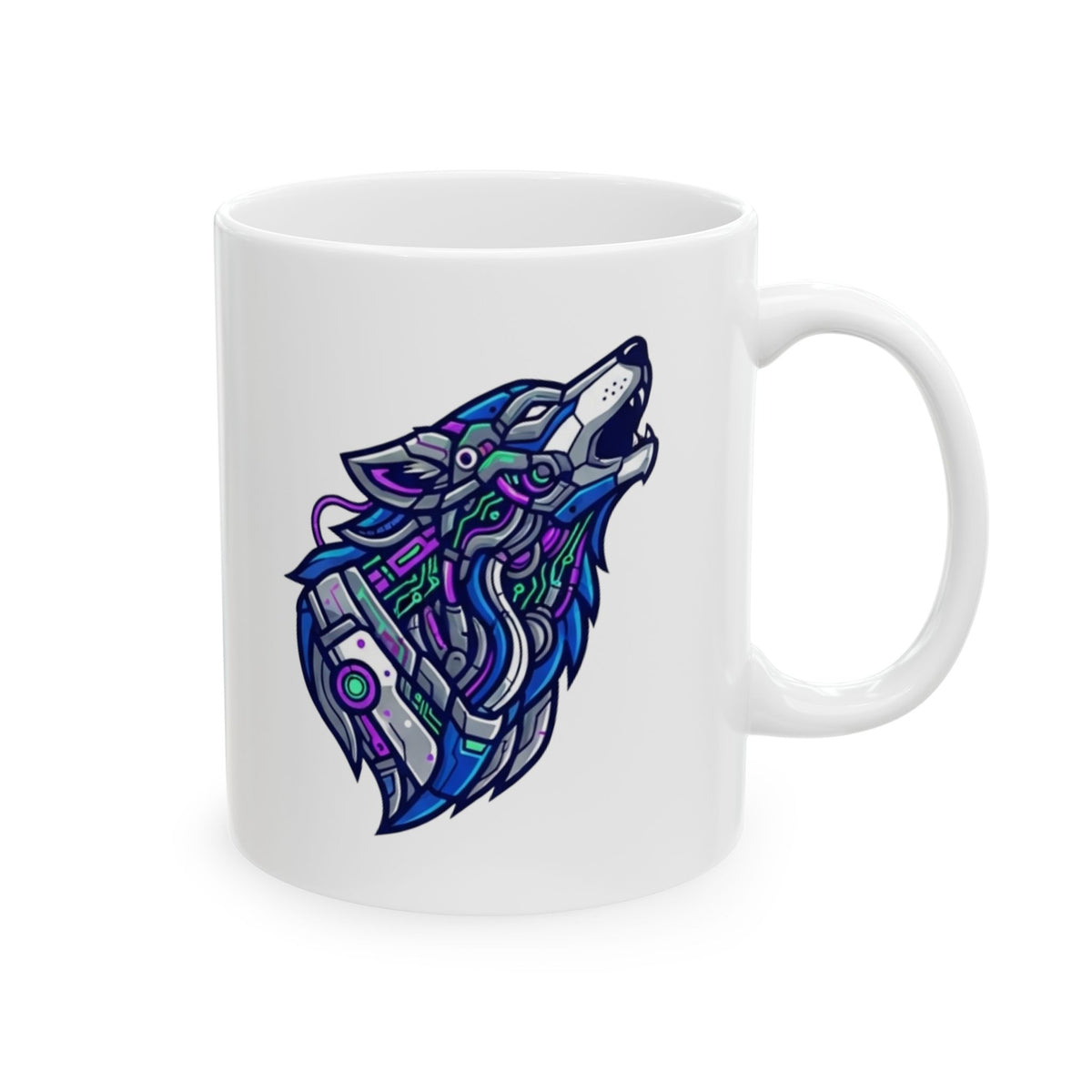 "Cyber Wolf" White Ceramic Mug