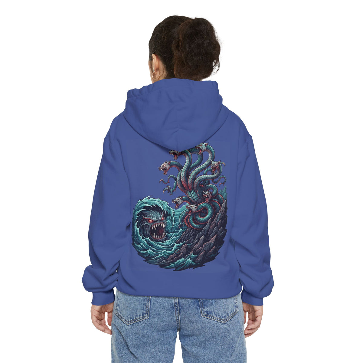 Color: Flo Blue | Charybdis and Scylla (Greek Mythology) Garment-Dyed Hoodie