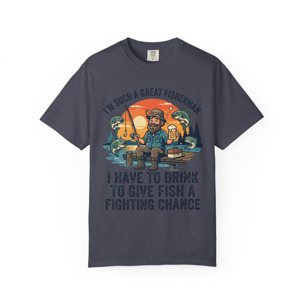 Color: Navy | Drink to Give Fish a Fighting Chance Unisex Garment-Dyed Tee