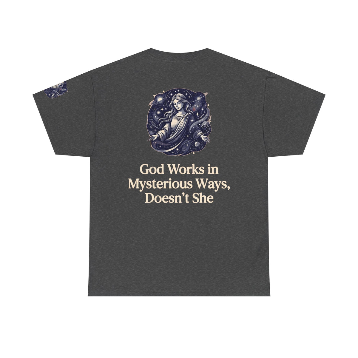 Color: Dark Heather | God Works in Mysteroius Ways Premium Graphic Tee