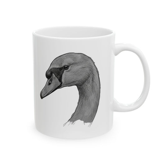 "Pencil Sketch Art Swan" White Ceramic Mug — Graphic