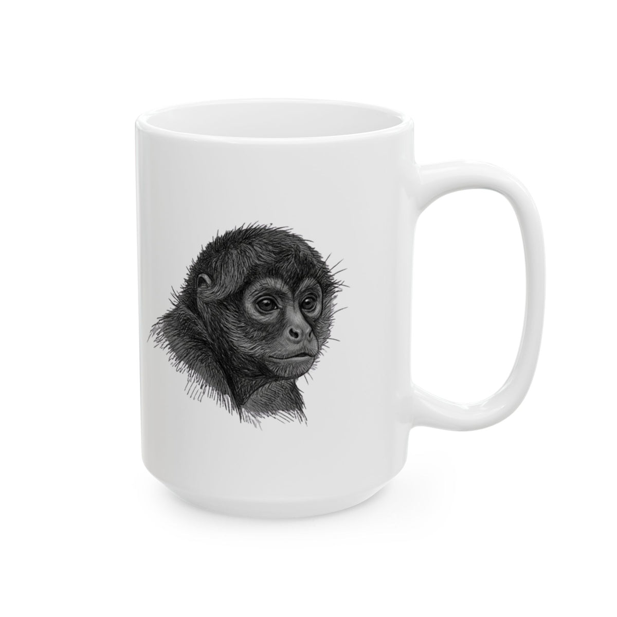 "Pencil Sketch Art Spider Monkey" White Ceramic Mug — Graphic