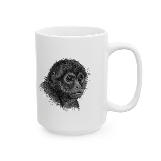"Pencil Sketch Art Spider Monkey" White Ceramic Mug — Graphic