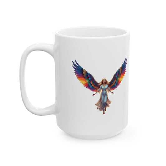 "Rainbow Angel" White Ceramic Mug — Graphic