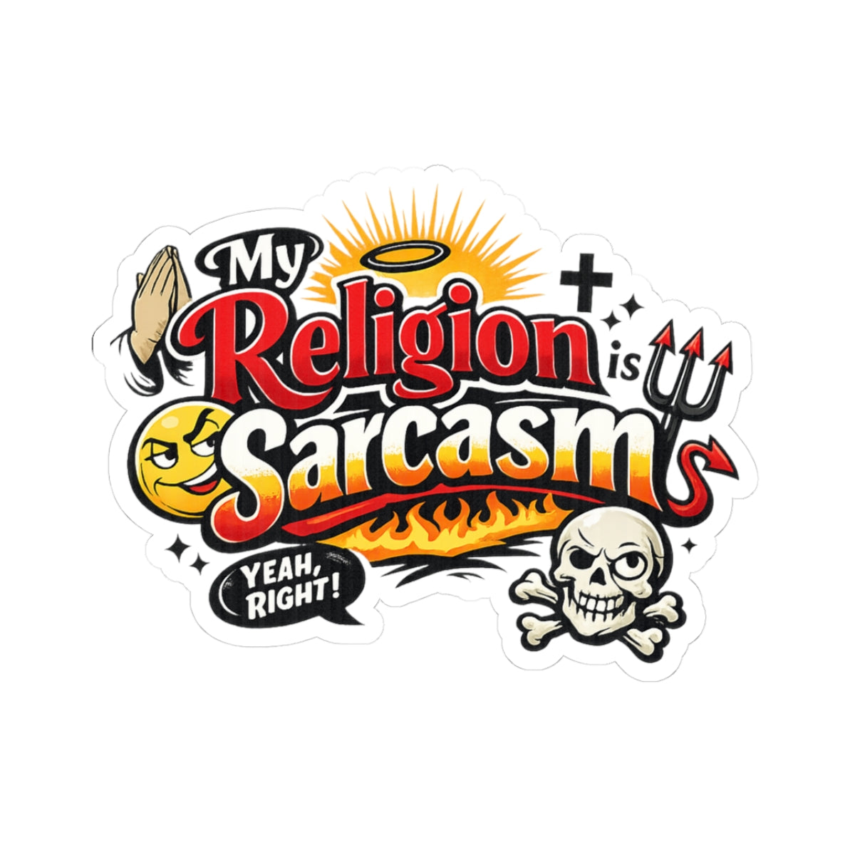"Religion Sarcasm" Sticker — Main