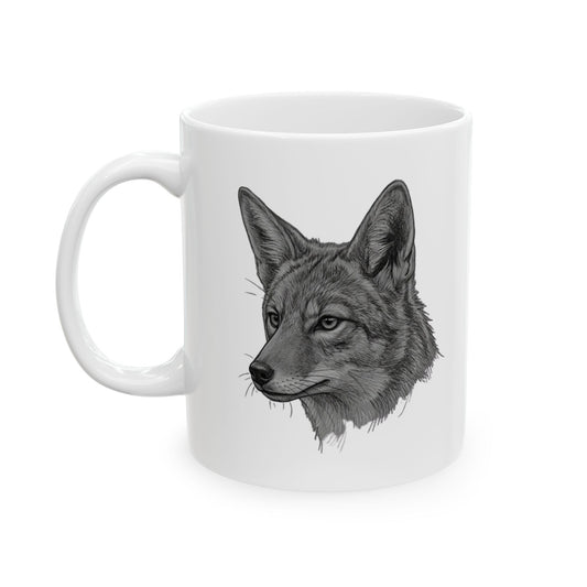 "Pencil Sketch Art Coyote" White Ceramic Mug — Graphic
