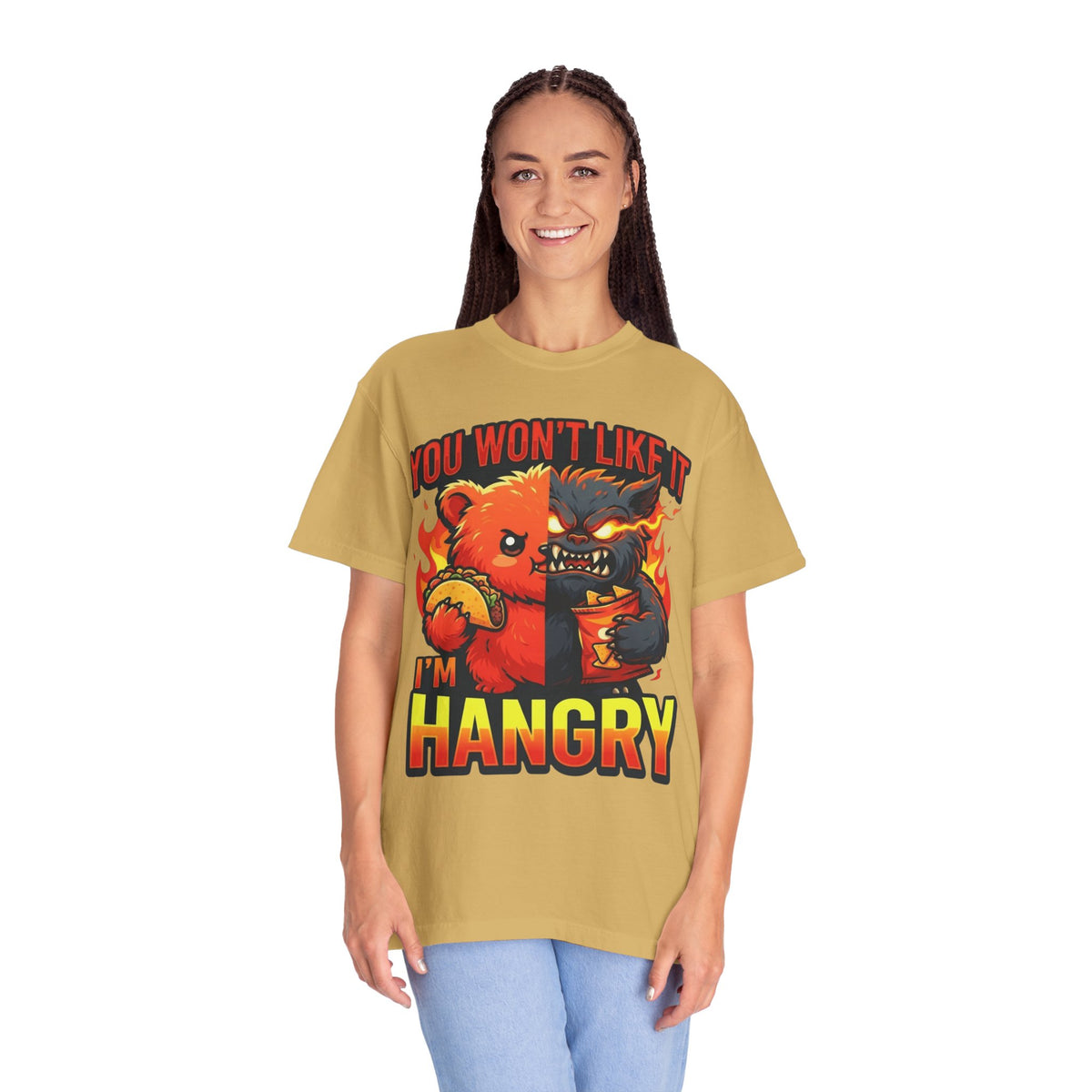Color: Mustard | You Won't Like It I'm Hangry Unisex Garment-Dyed Tee