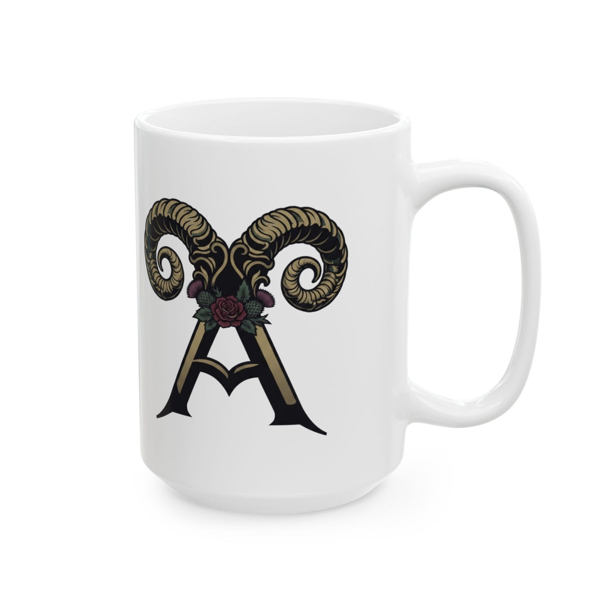 "Floral Monogram Aries" White Ceramic Mug — Graphic