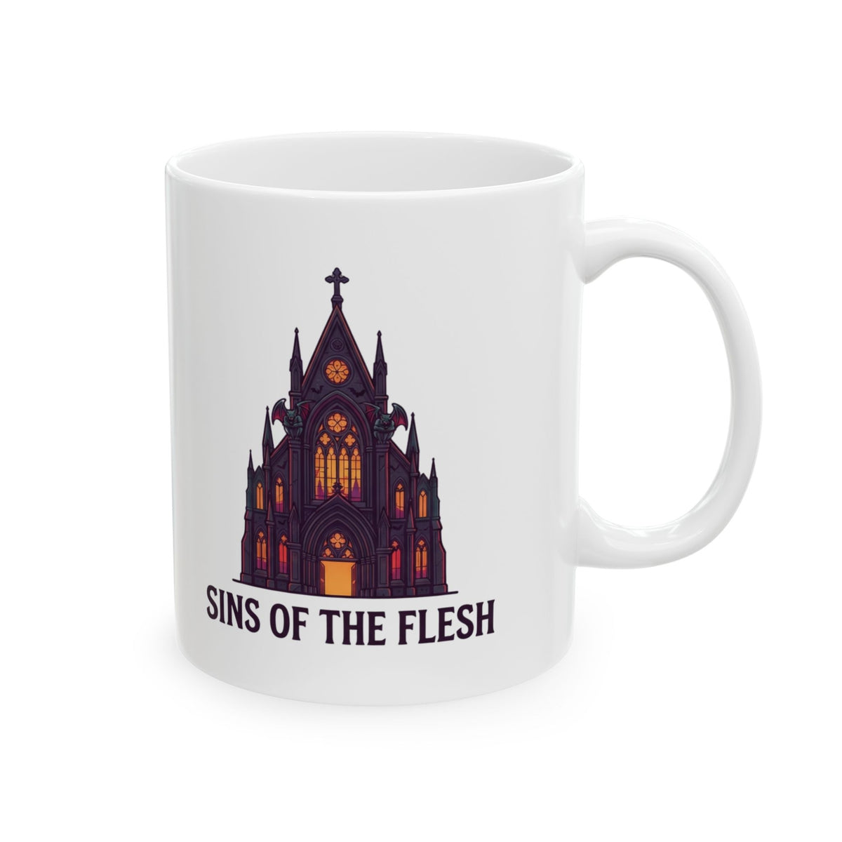 "Sins of The Flesh Group Rates" White Ceramic Mug — Graphic