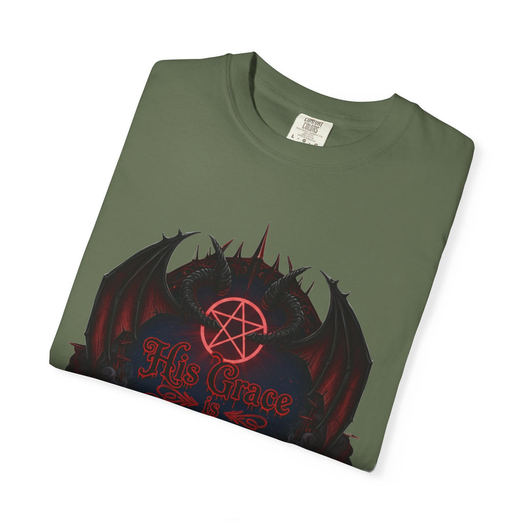 "His Grace is Sufficient Gothic T-Shirt" Unisex Garment-Dyed T-shirt