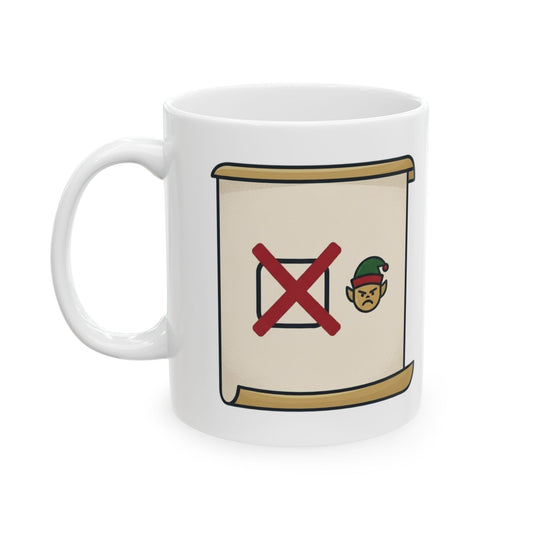 "Checking It Twice" White Ceramic Mug — Graphic