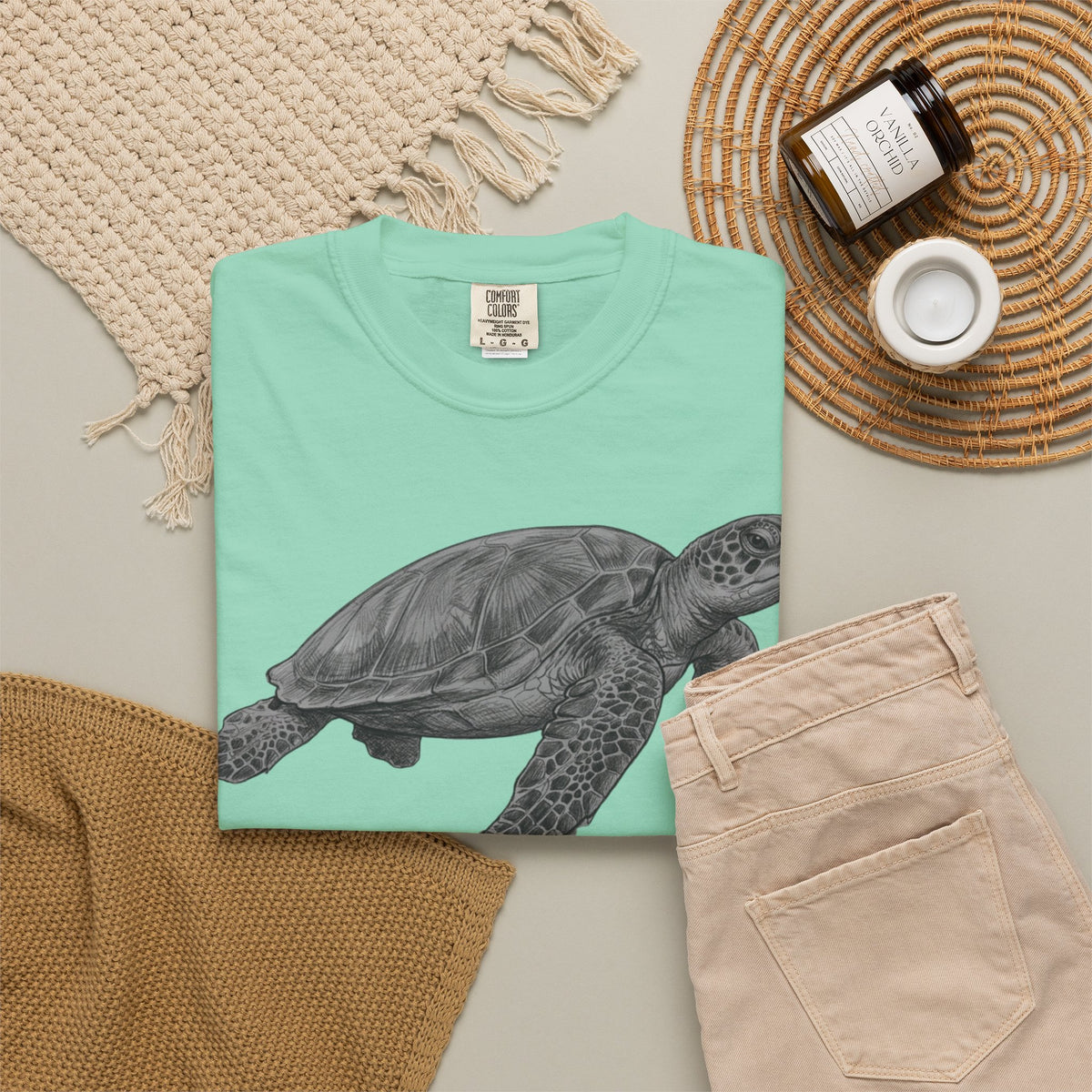 "Pencil Sketch Art Sea Turtle" Unisex Garment-Dyed Tee