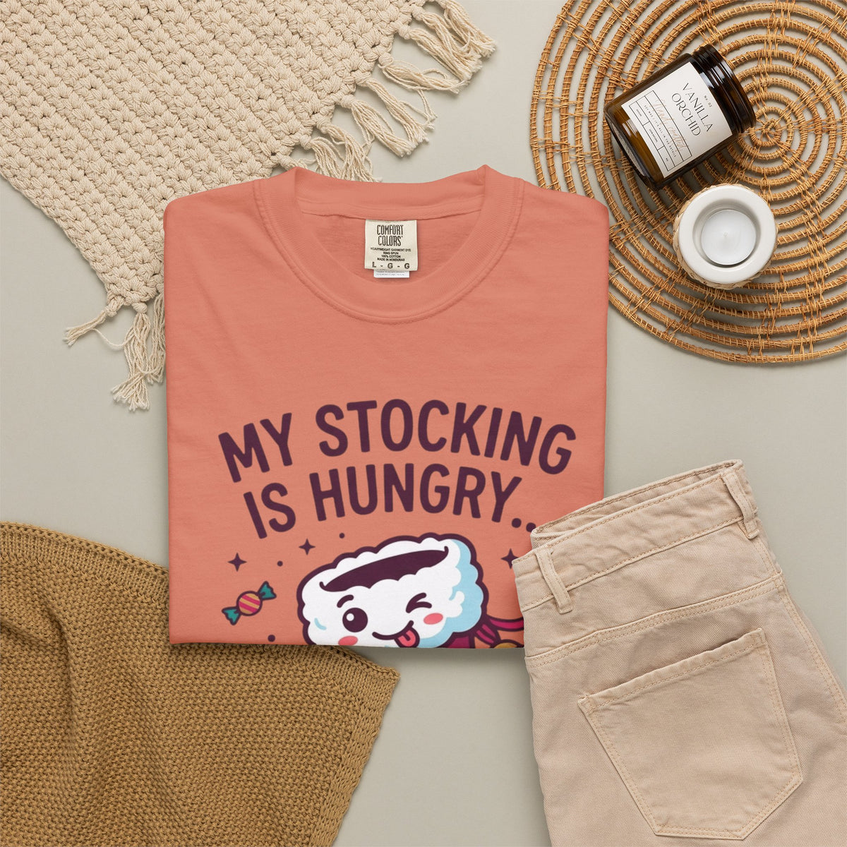 "My Stocking Is Hungry" Unisex Garment-Dyed Tee