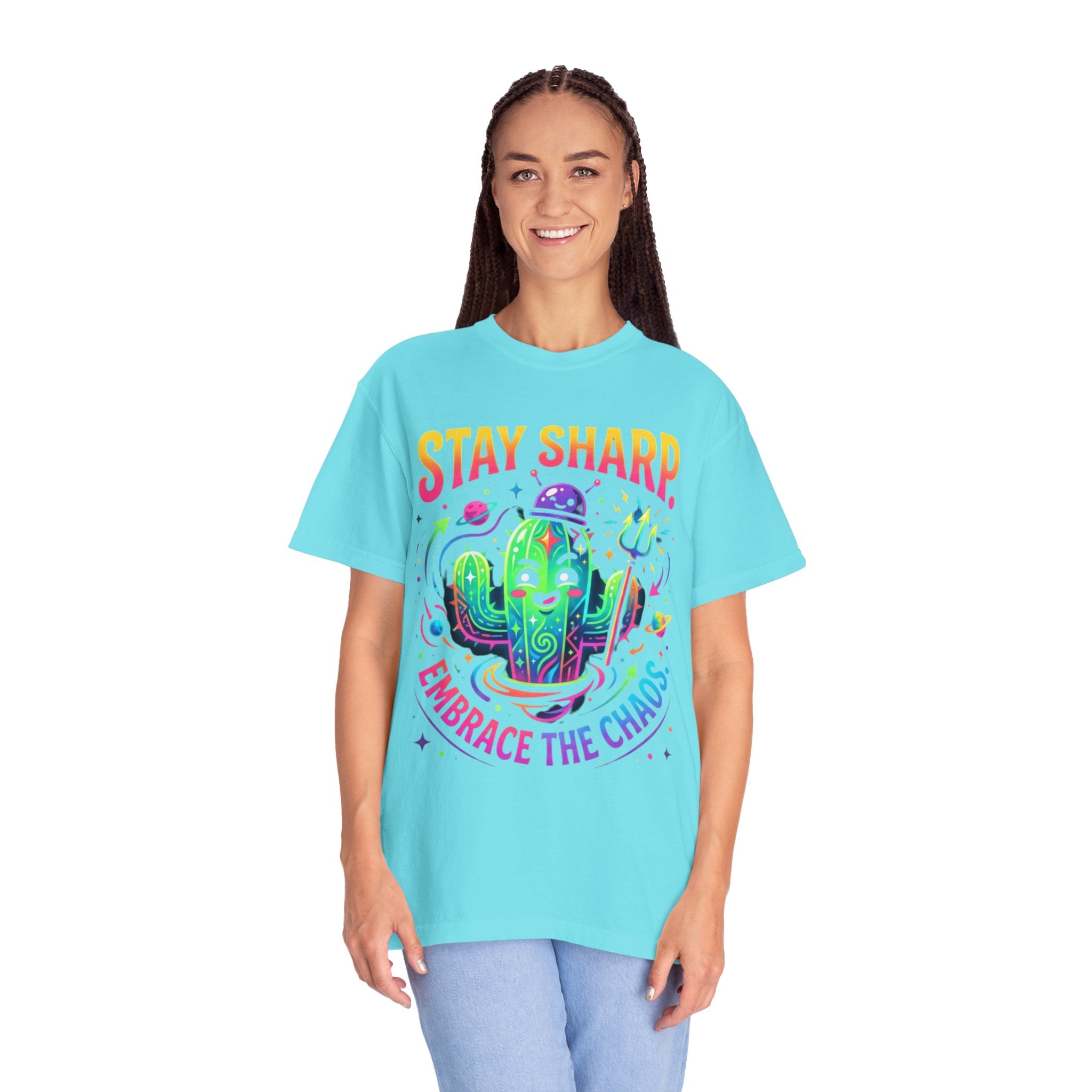 "Stay Sharp Embrace the Chaos" Unisex Garment-Dyed Tee