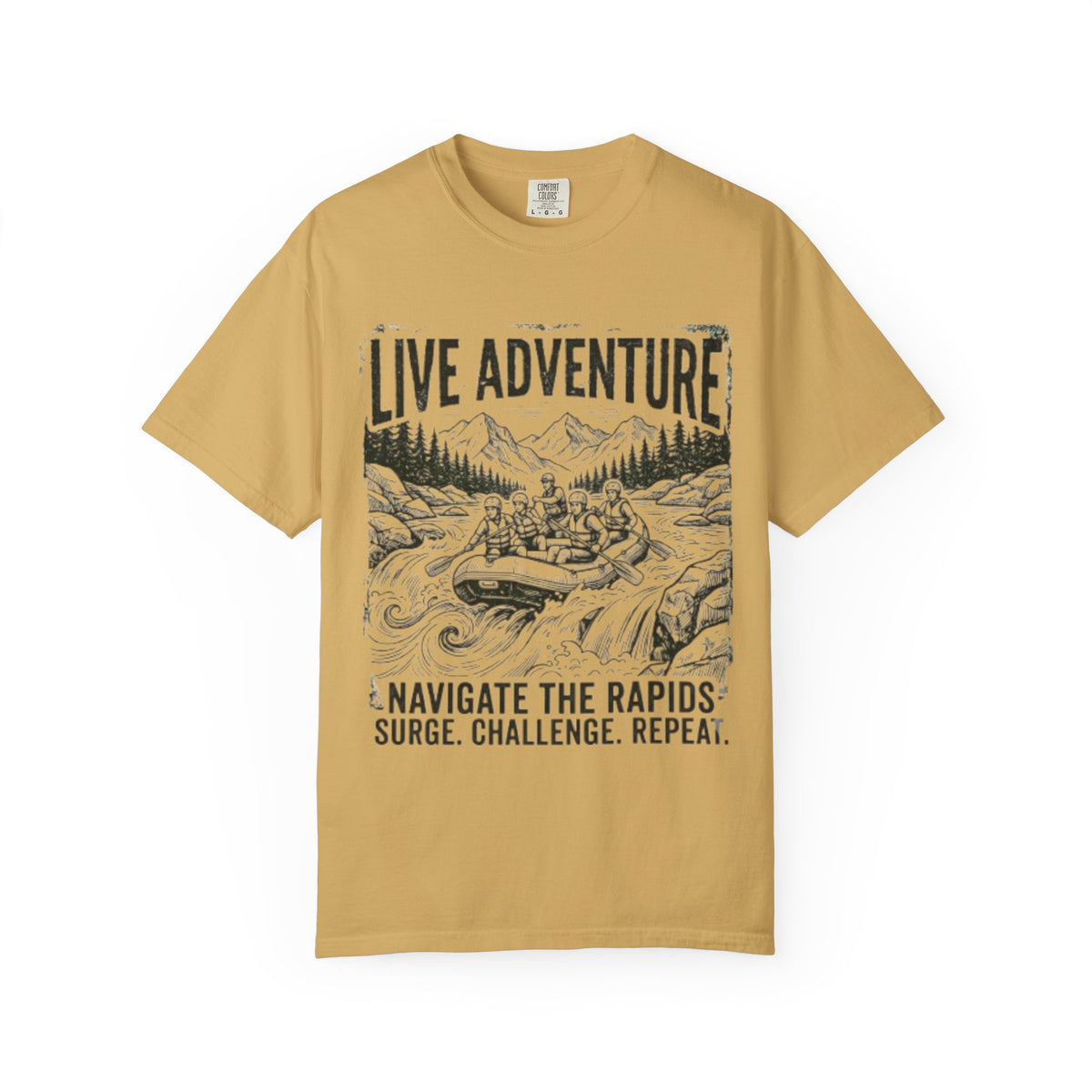 Color: Mustard | Live Adventure - Rafting Unisex Garment-Dyed Tee