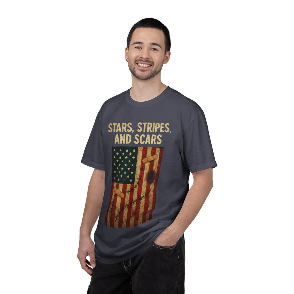 "STARS, STRIPES, AND SCARS" Unisex Garment-Dyed T-shirt