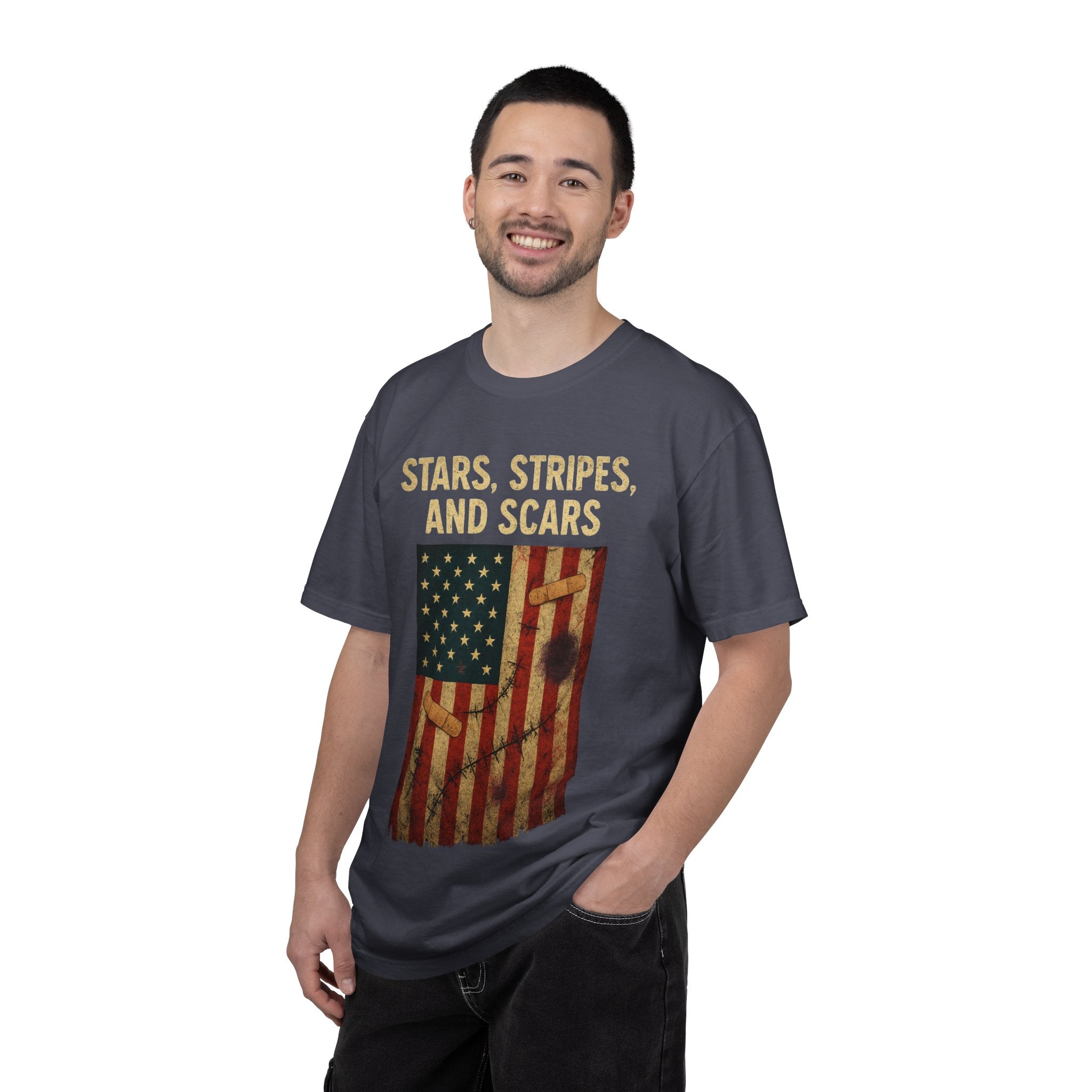"STARS, STRIPES, AND SCARS" Unisex Garment-Dyed T-shirt