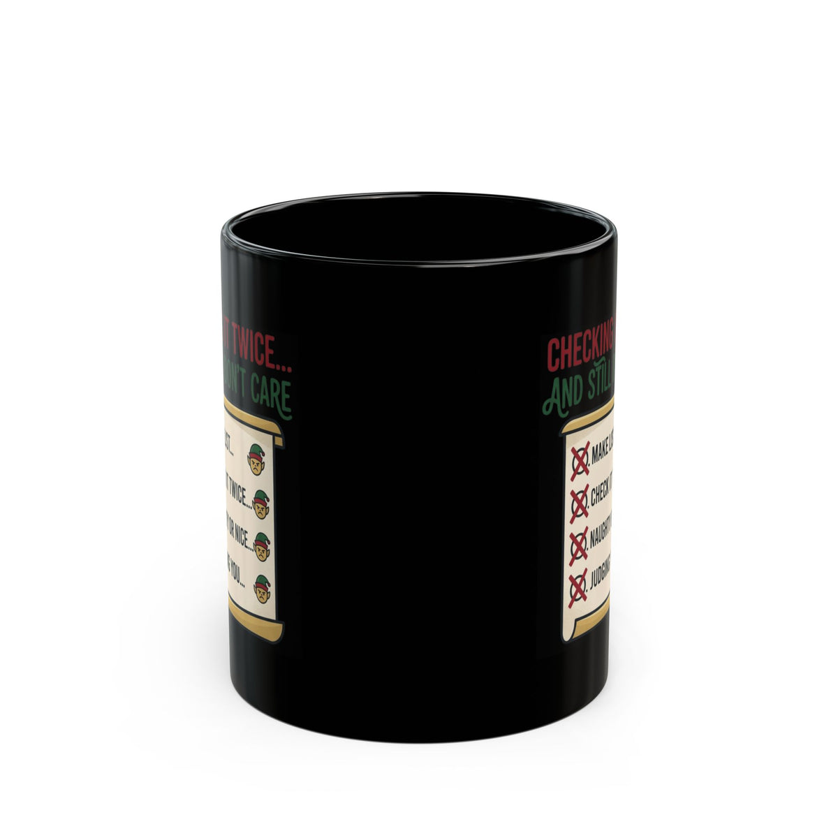 "Checking It Twice" Black Ceramic Mug