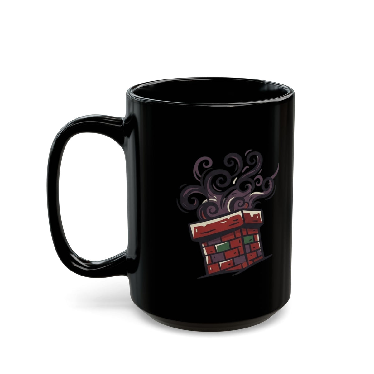 "Up On The Housetop Doing Naughty Stuff" Black Ceramic Mug — Graphic