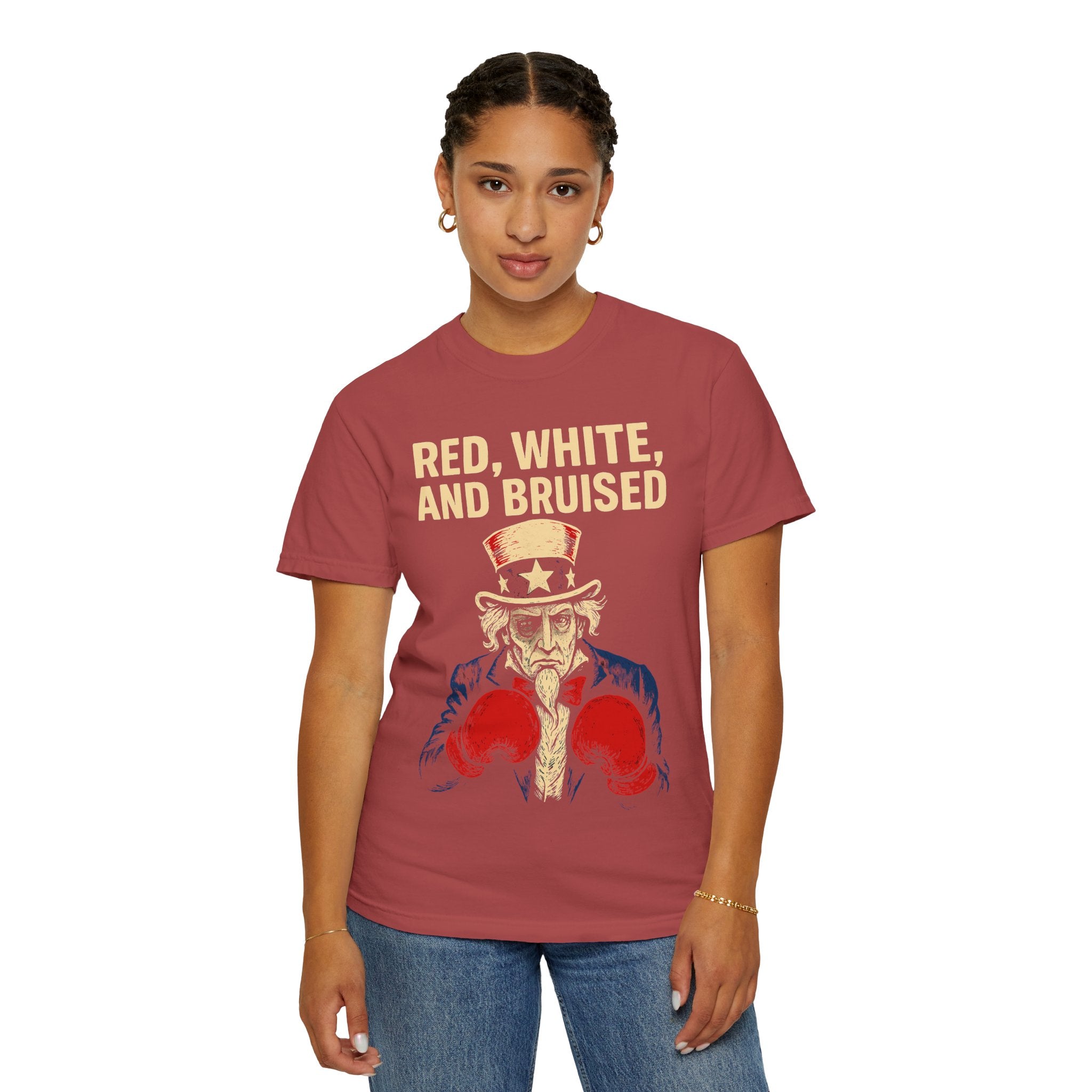 "RED, WHITE, AND BRUISED" Unisex Garment-Dyed T-shirt