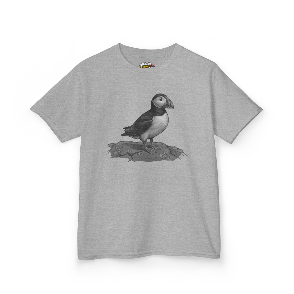 "Pencil Sketch Art Puffin" Kids Tee