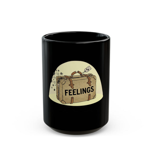 "Emotional Baggage Claim" Black Ceramic Mug — Graphic