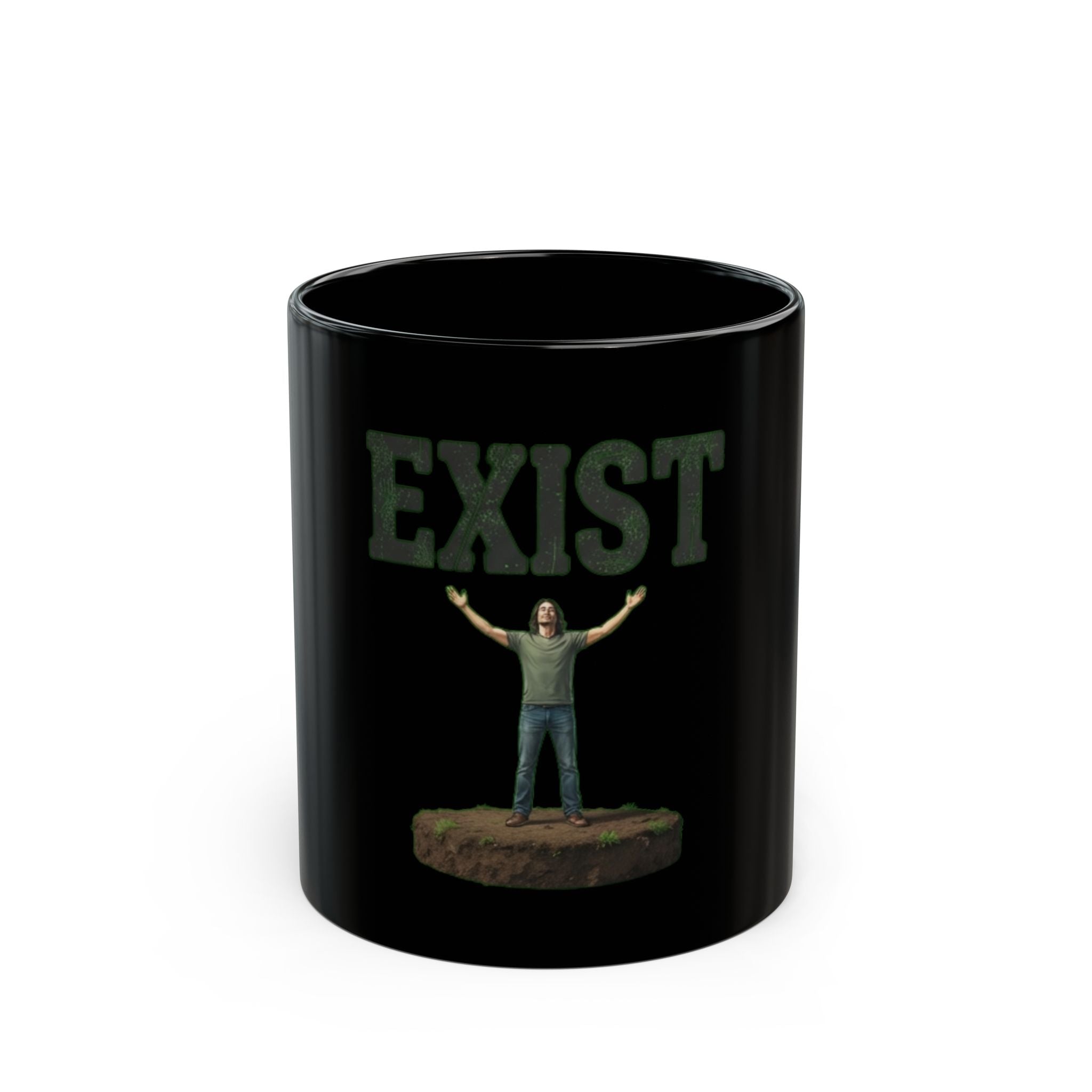 "I Exist" Black Ceramic Mug — Graphic