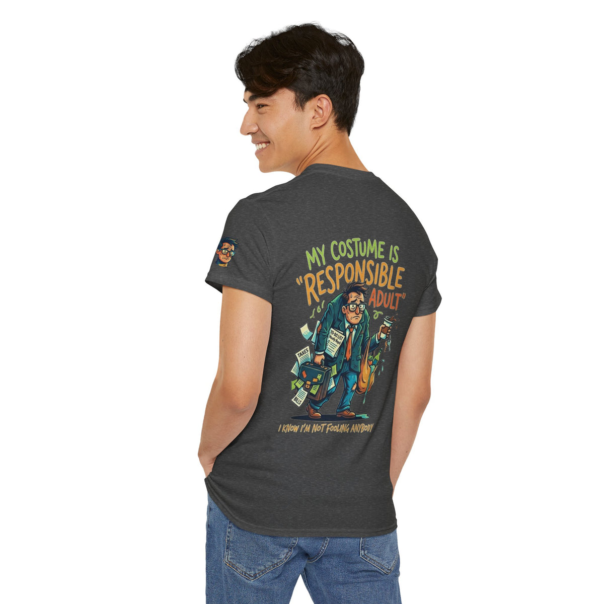Color: Dark Heather | Responsible Adult Costume Premium Graphic Tee