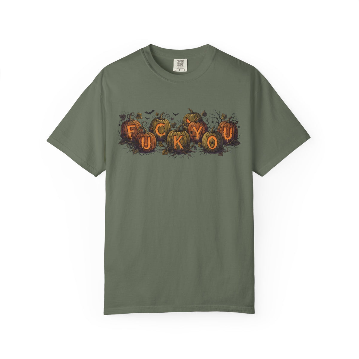 Color: Moss | Pumpkin FU Unisex Garment-Dyed Tee