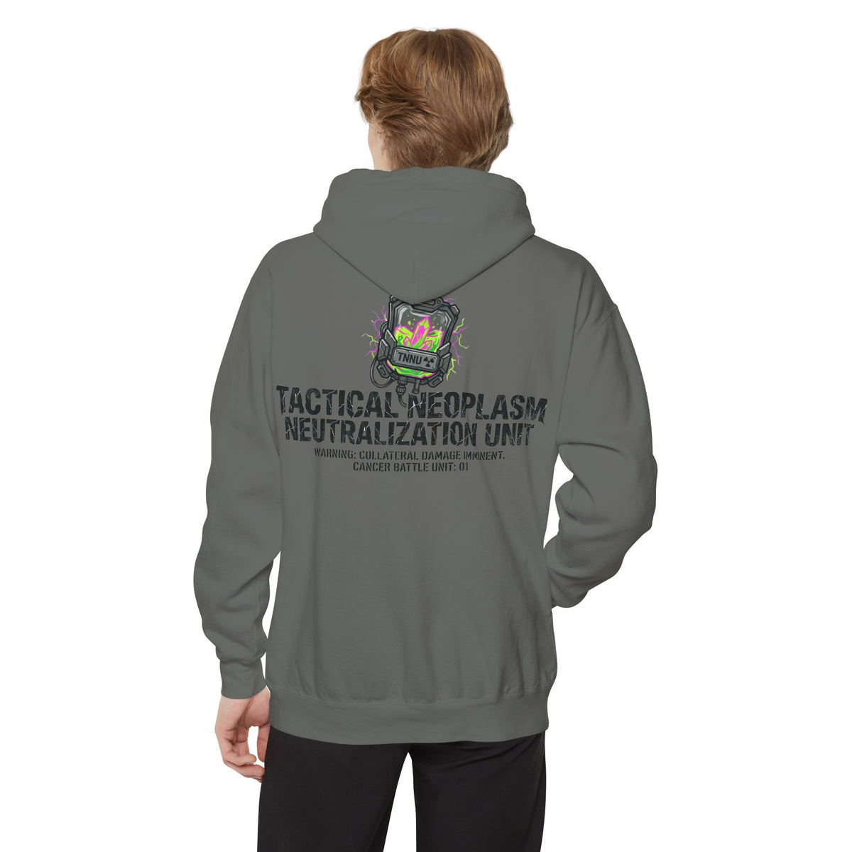 Color: Grey | Battle Unit: Cancer Division | Garment-Dyed Hoodie — AttitudeShirts