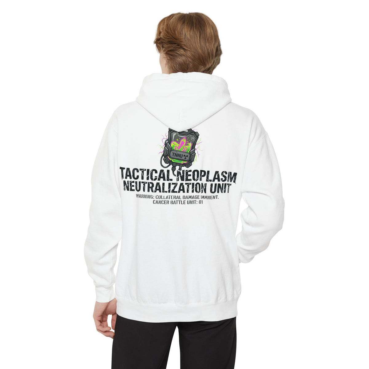Color: White | Battle Unit: Cancer Division | Garment-Dyed Hoodie — AttitudeShirts