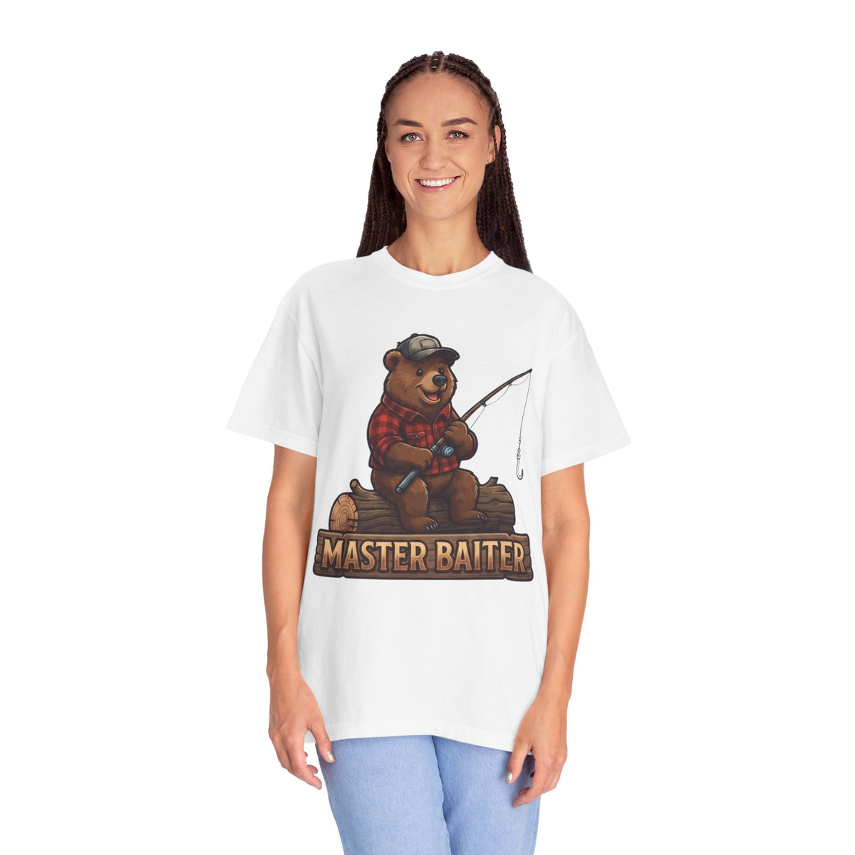 Color: White | Bear Master Baiter Unisex Garment-Dyed Tee