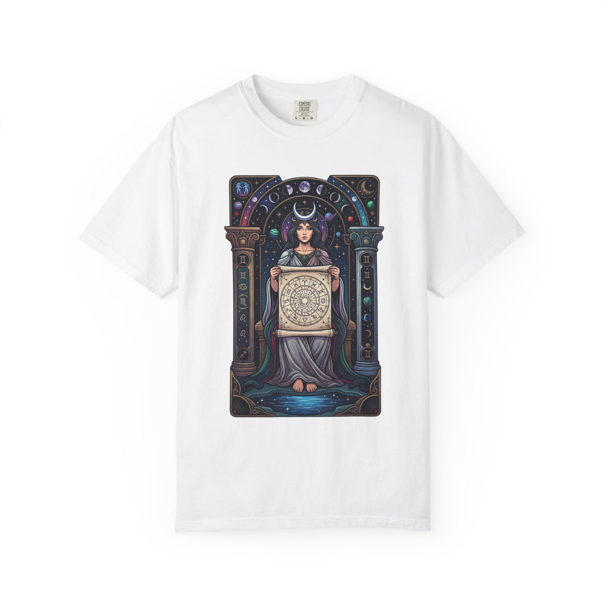 "The Cosmic Tarot (High Priestess)" Unisex Garment-Dyed Tee