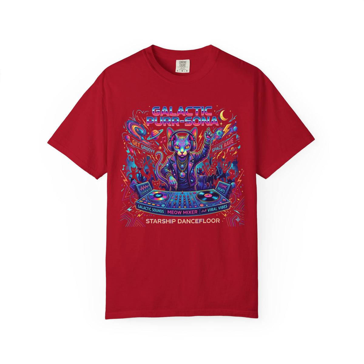 Color: Red | Galactic Purr-Sona Unisex Garment-Dyed Tee