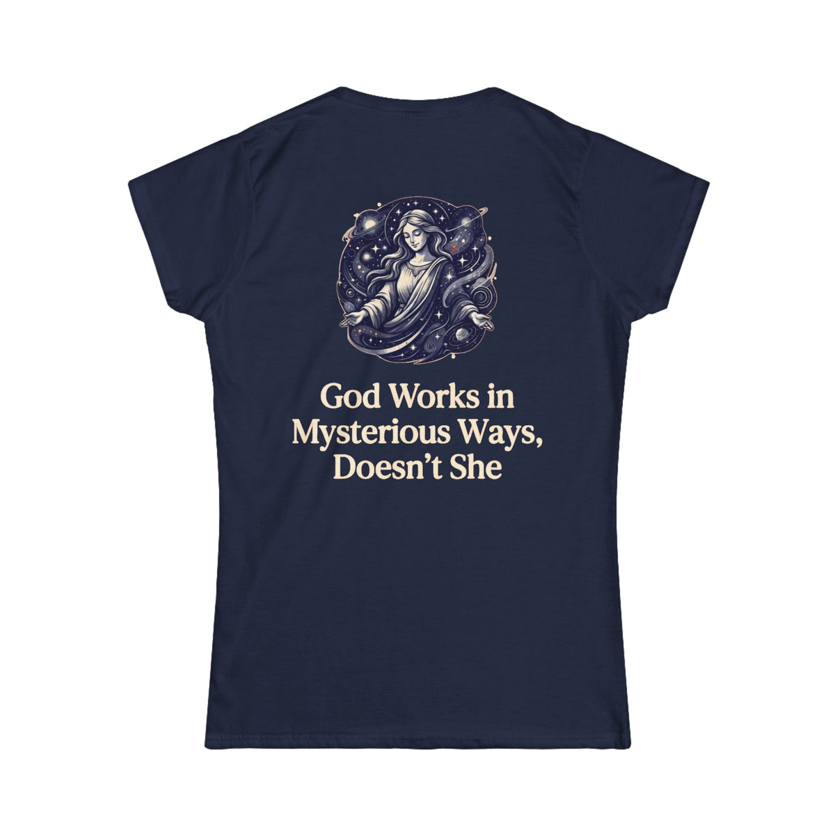 Color: Navy | God Works in Mysteroius Ways Women's Tee