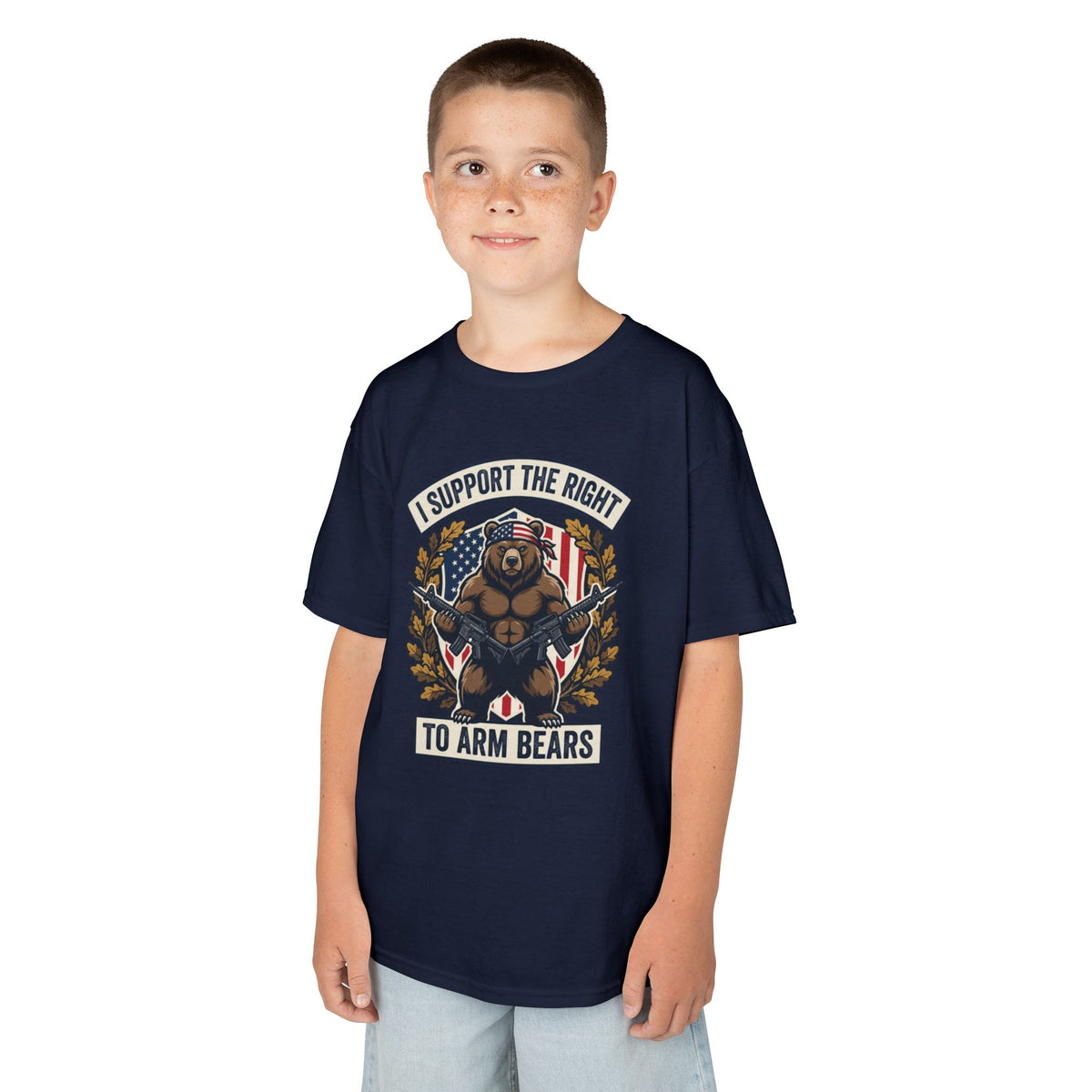 Kids T‑Shirt — "I Support The Right To Arm Bears" Patriotic Bear Graphic Tee