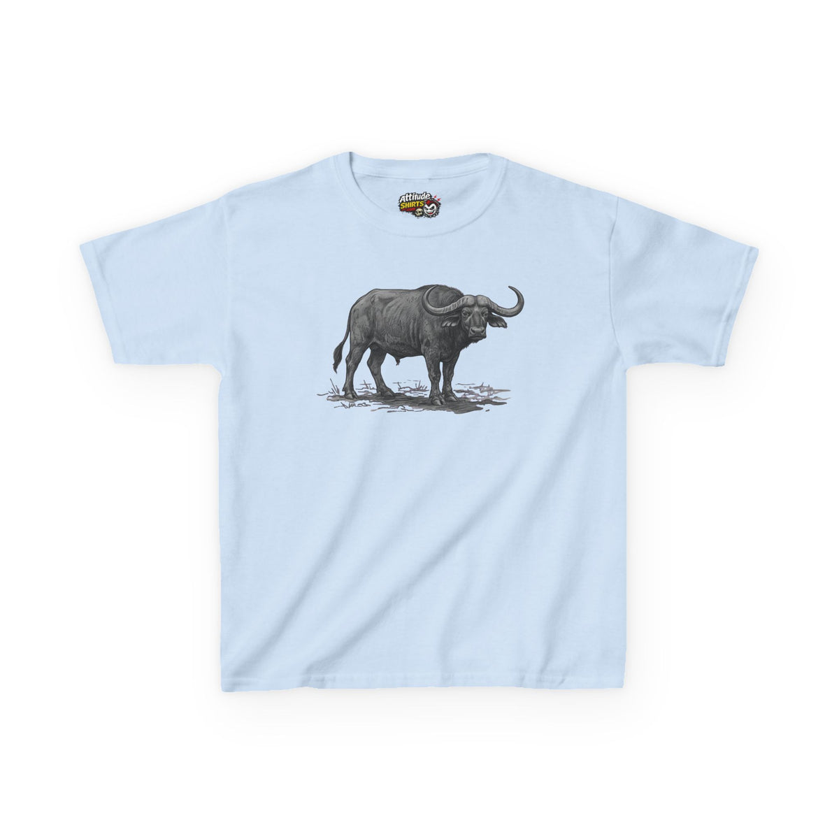 "Pencil Sketch Art Cape Buffalo" Kids Tee