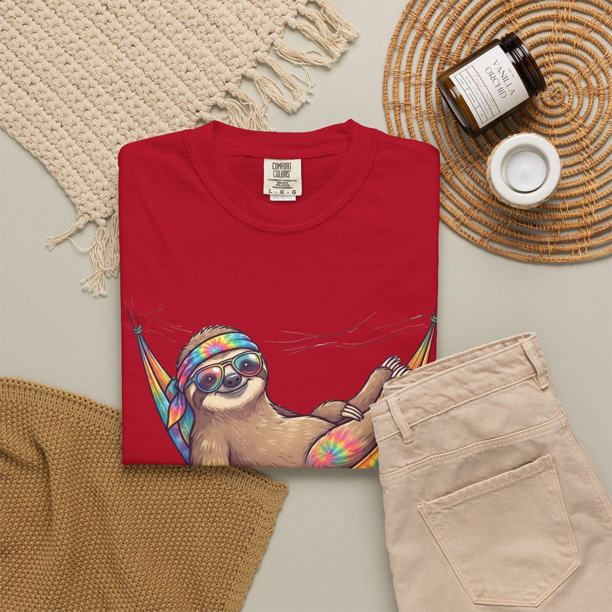 "Hippy Sloth" Unisex Garment-Dyed Tee