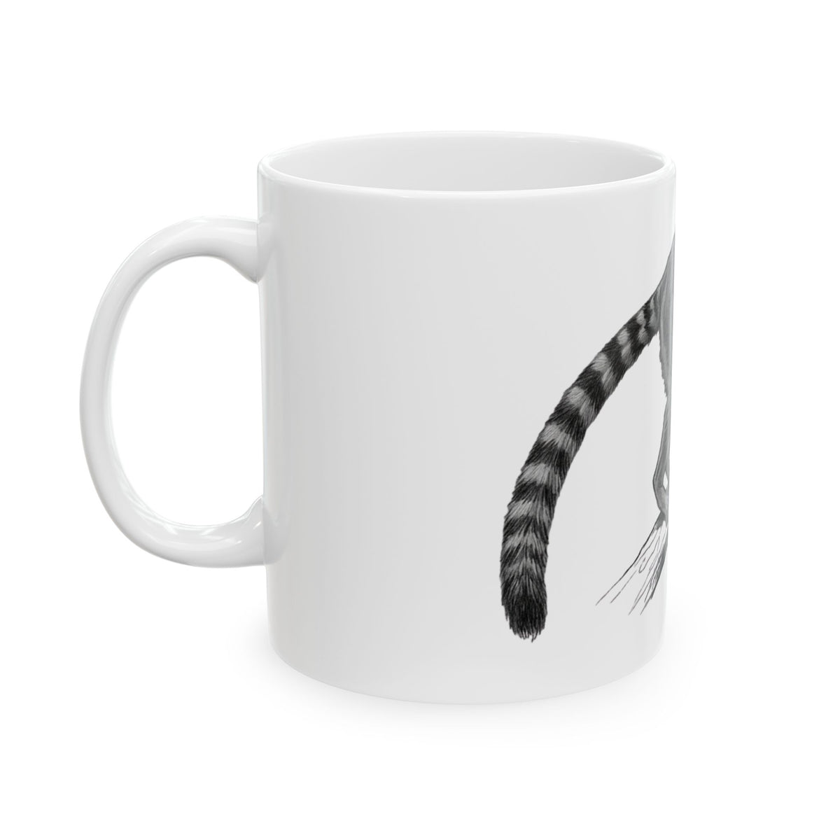 "Pencil Sketch Art Lemur" White Ceramic Mug